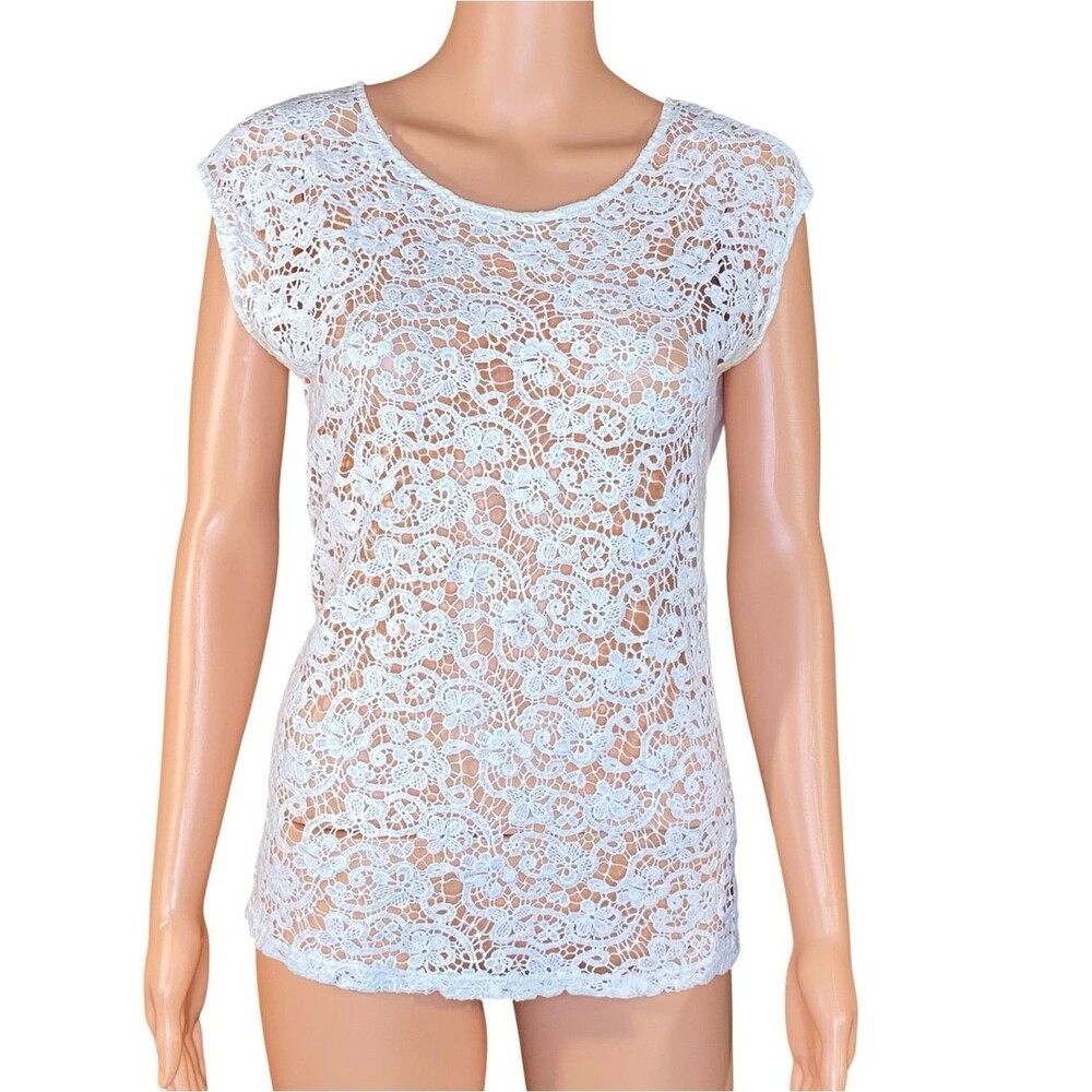 The Limited White Crochet Lace Top Cap-Sleeve Y2K Inspired Button Up Back SZ SM